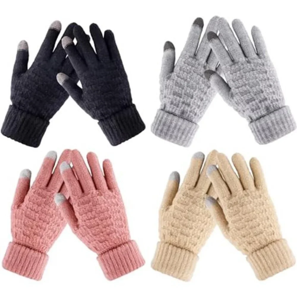 4 Pairs Winter Gloves Touchscreen Knit Mittens